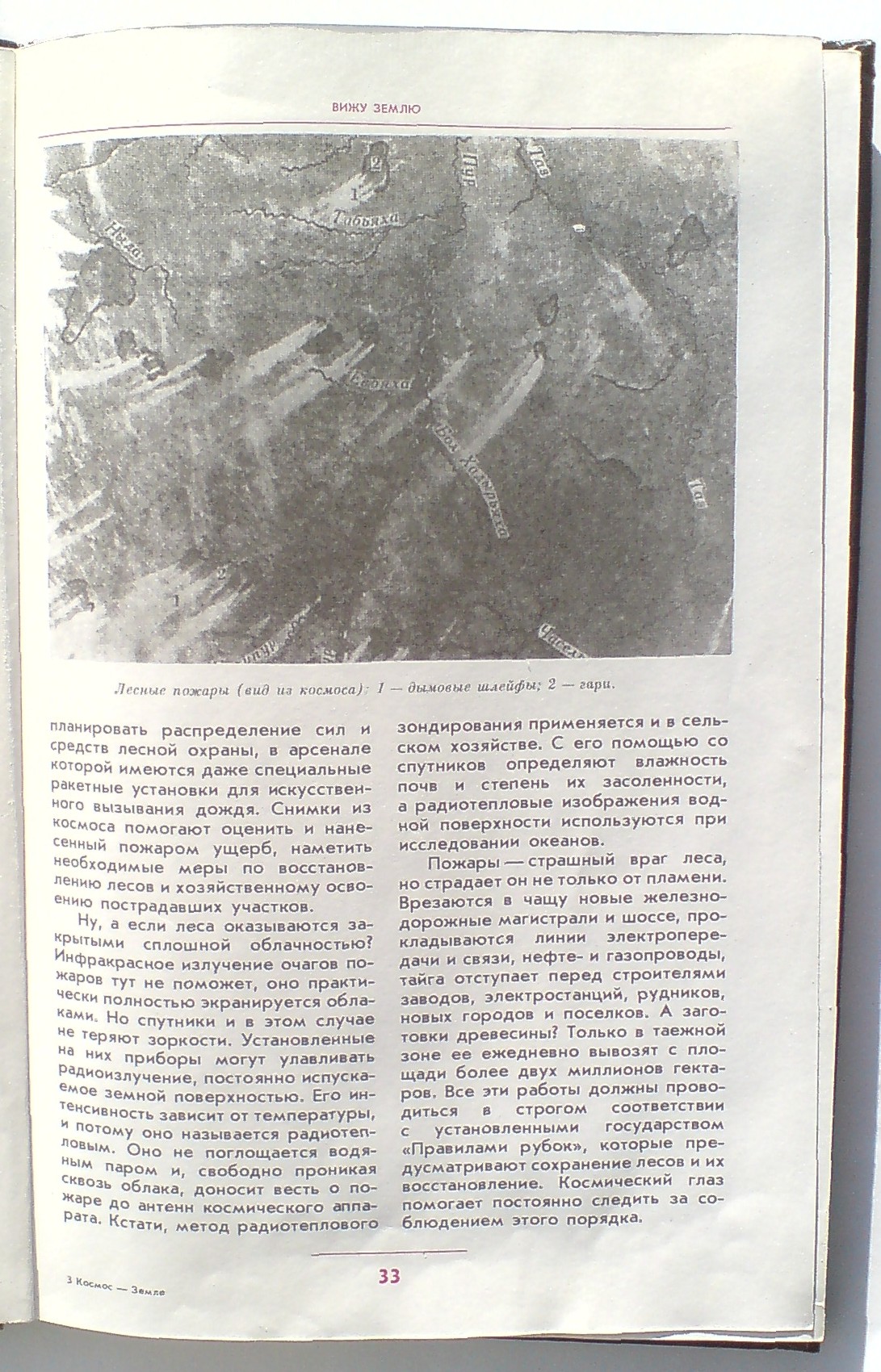 Страница книги со снимком лесных пожаров.