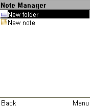 Список файлов и папок в менеджере заметок.