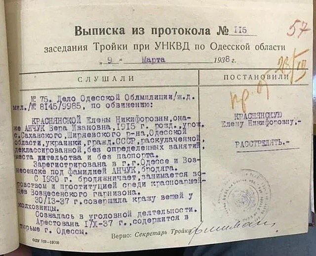 выписка из протокола «тройки» УНКВД от 9 марта 1938 г.