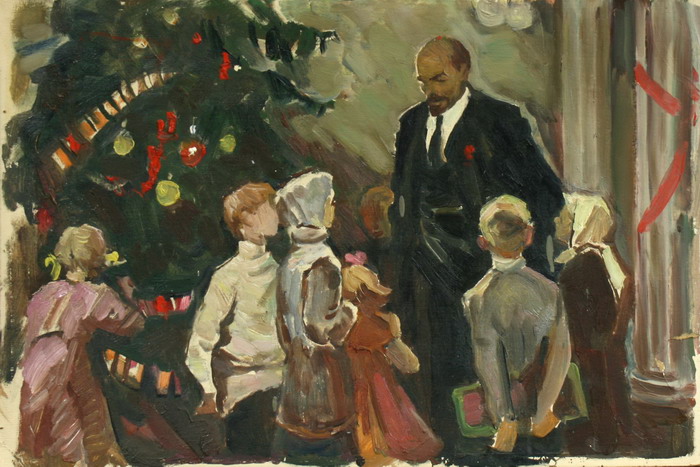 Семячкин Павел Семенович. «Ленин и дети. Новый год». 1960-70-е гг. Картон, масло.
