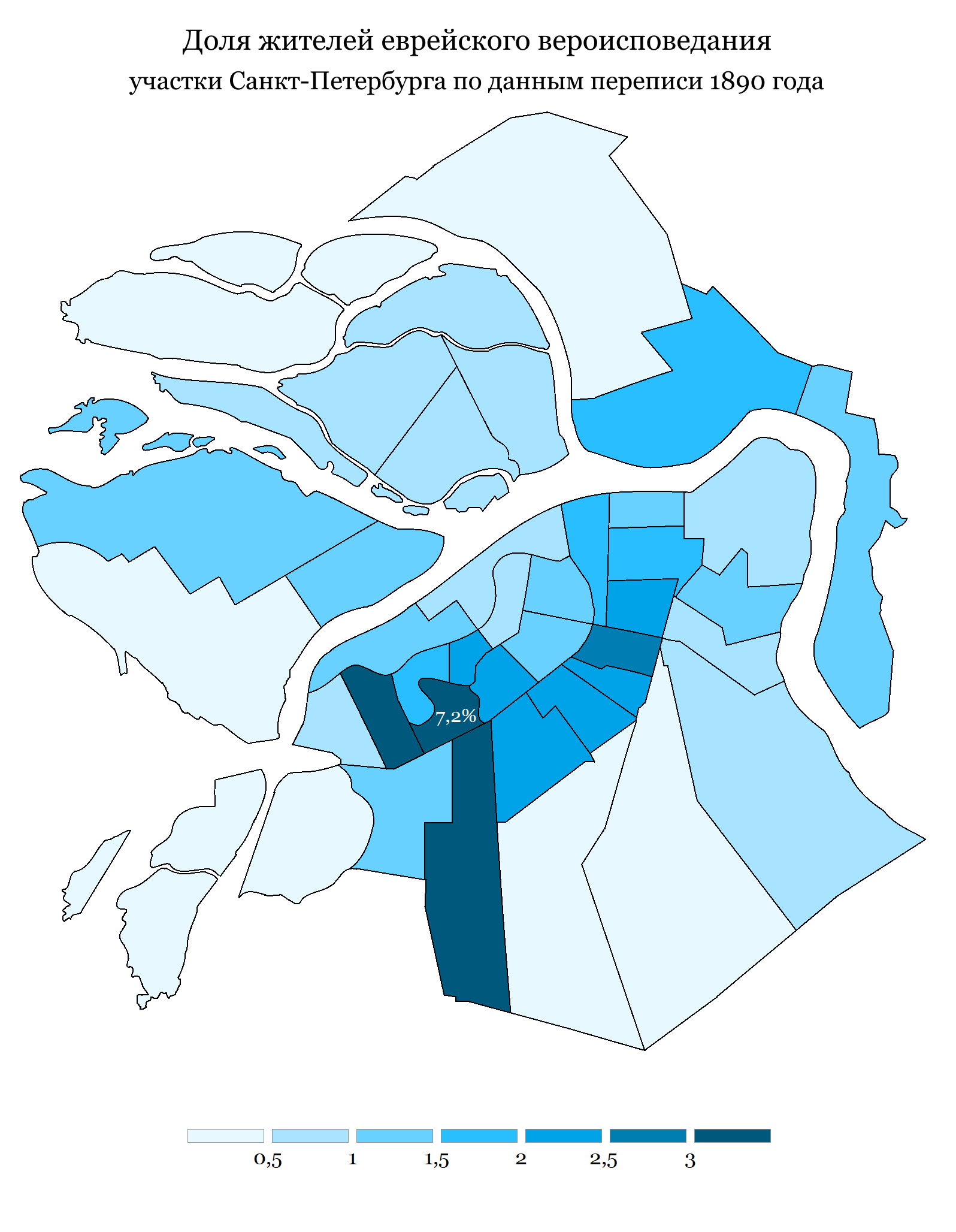 Доля иудеев по участкам