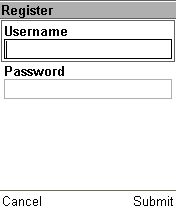 Форма ввода логина и пароля для регистрации на сервере.