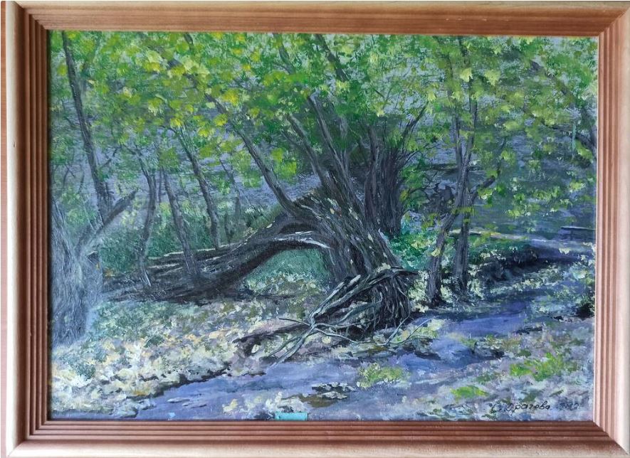 Экспонат. Картина «У мостика». Автор Драчёва О. Н. Холст, масло.