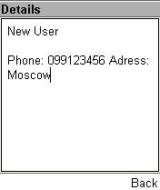 Просмотр информации сохранённого контакта
