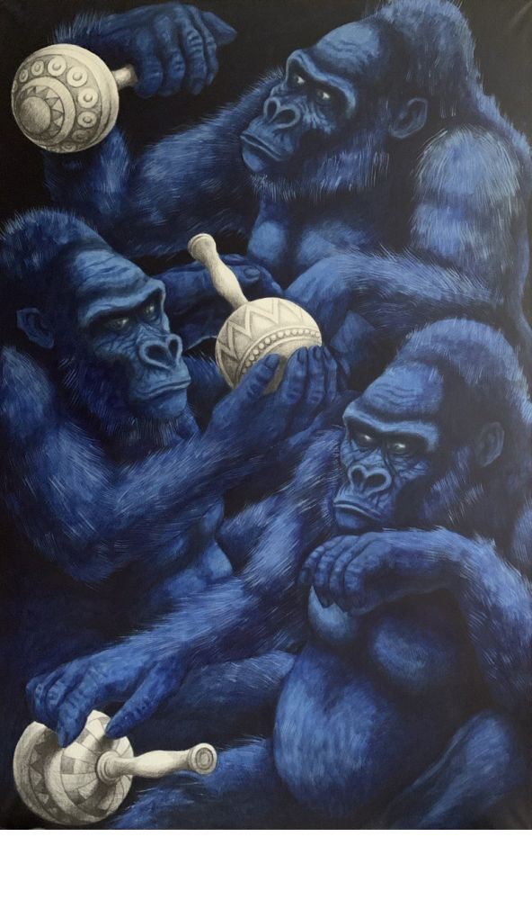 «Короли с маракасами», 2024 год. (Холст, графит, акрил. 200x130)