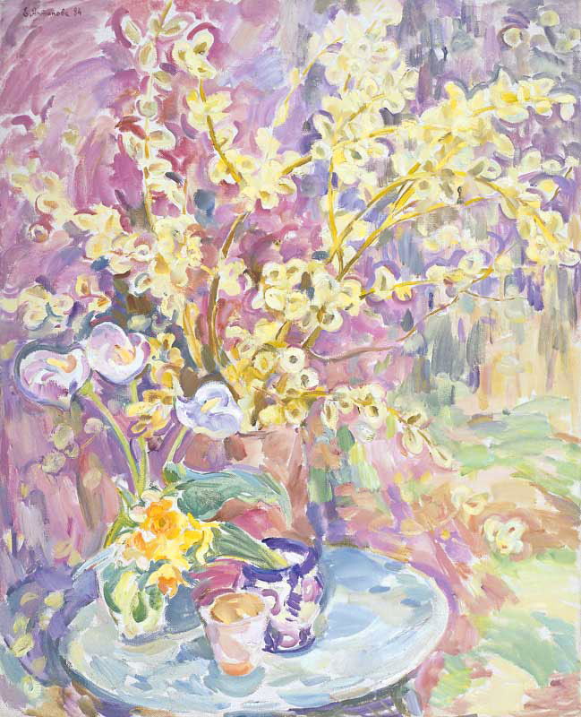 Антипова Е. Натюрморт. Цветущая ива и каллы. 1984