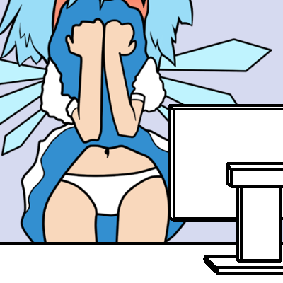 Испугалась того, что сидит в мониторе (фансервис: бессмысленный и беспощадный)