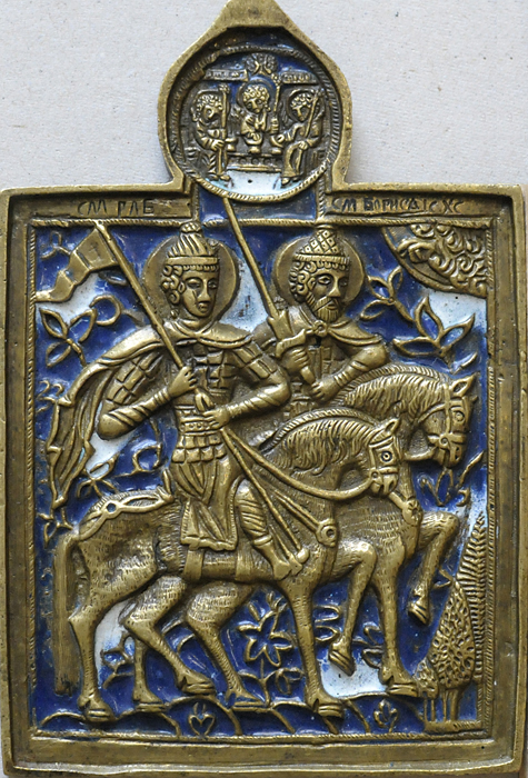 Благоверные князья Борис и Глеб. XIX в. Медный сплав, литьё, эмаль.