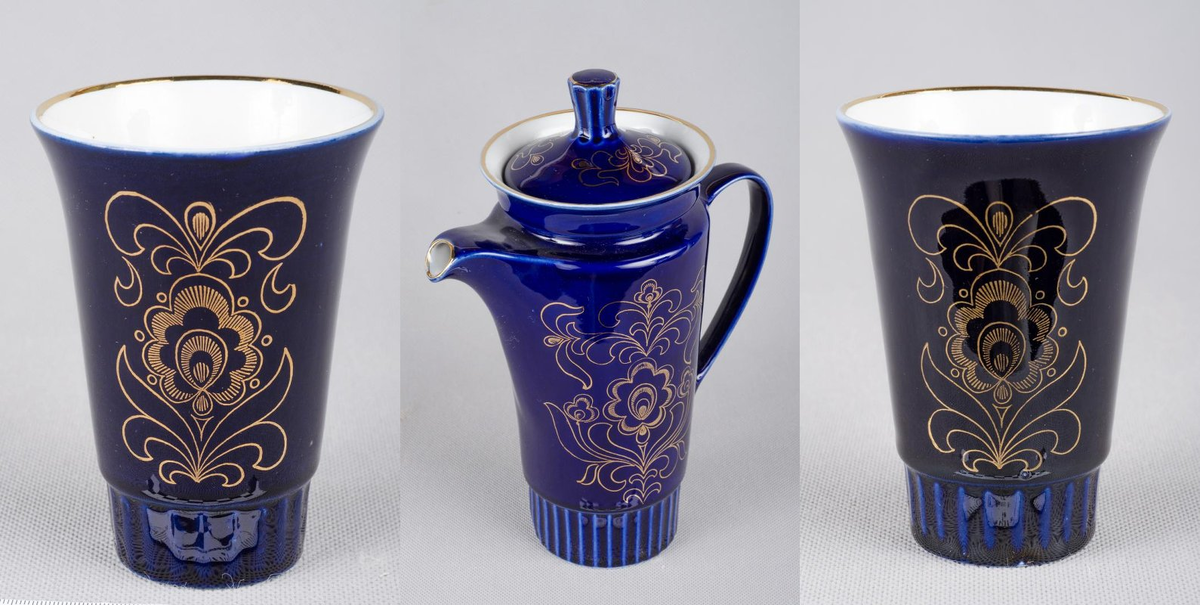 Набор «Золотой цветок», 1980-е. Пример знаменитой «Синей посуды» скульптора Тамары Гавриловой