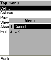 Меню таблицы.