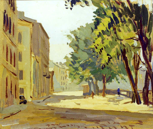 Шмидт А. В. Городской пейзаж с деревьями. 1950-е