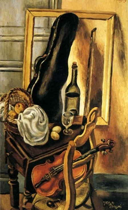 Still Life. A Basket and a Violin Case. 1925 г.