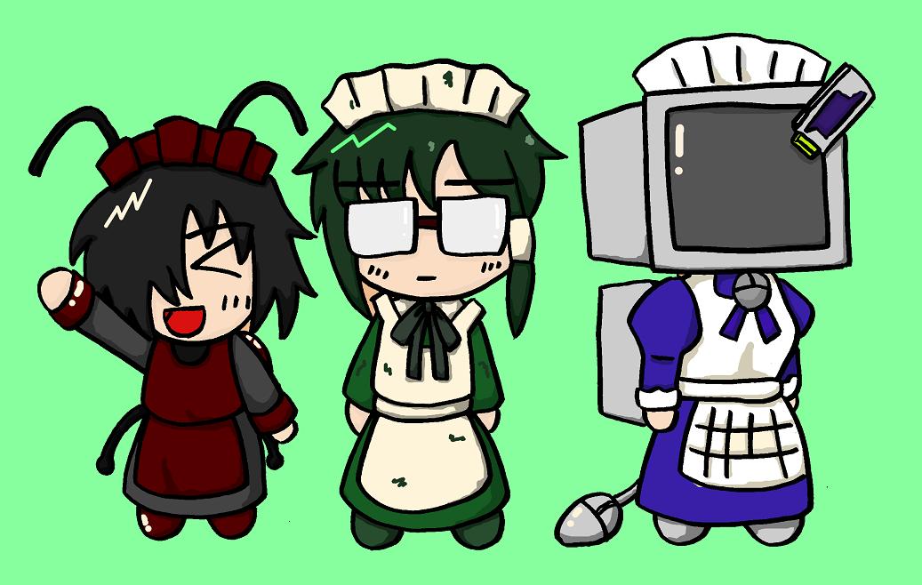 Хикки-сан с моэ-антропоморфизмами таракана и компьютера