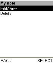 Меню редактирование или удаление сохранённой заметки в списке