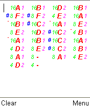 Рингтон в режиме редактирования нот, цифровой вариант отображения