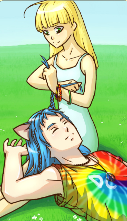 Добротян плетёт дружку косички