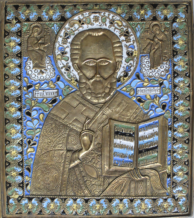 Святитель Николай Чудотворец. Конец XVIII - первая пол. XIX в. Медный сплав, литьё, эмаль.