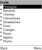 Список продуктов в группе «Фрукты»