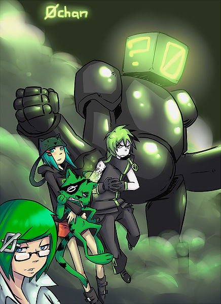 Маскоты Нульчана готовы к бою. Слева-направо: Нуль-сама, Нуль-тян с Нулькотом, Мята-кун и Нульбокс