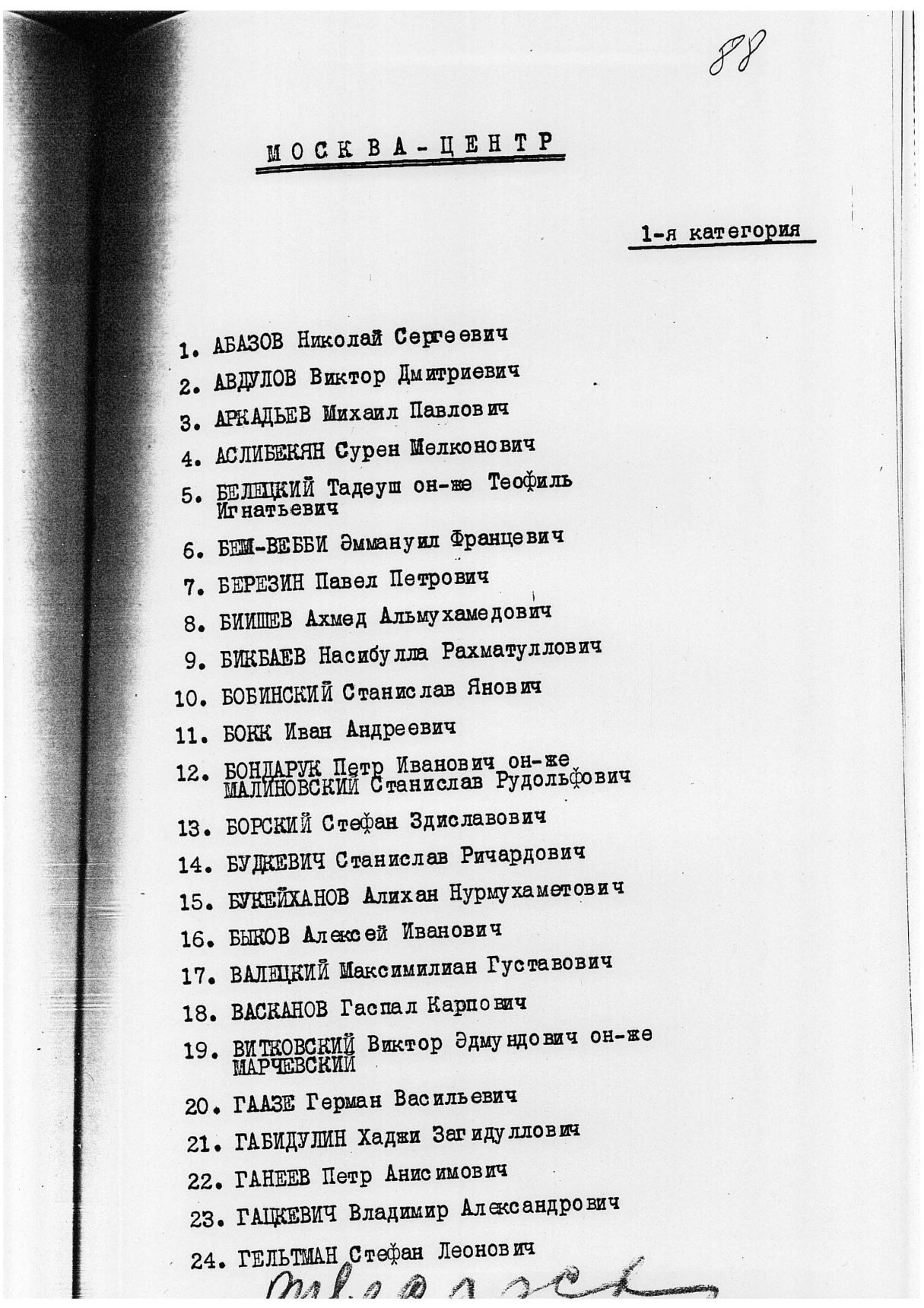 Сталинский расстрельный список от 15.9.1937 г.