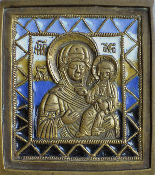 Богоматерь Смоленская. Вторая пол. XIX в., мастер Р.С. Хрусталёв. Медный сплав, литьё, эмаль.