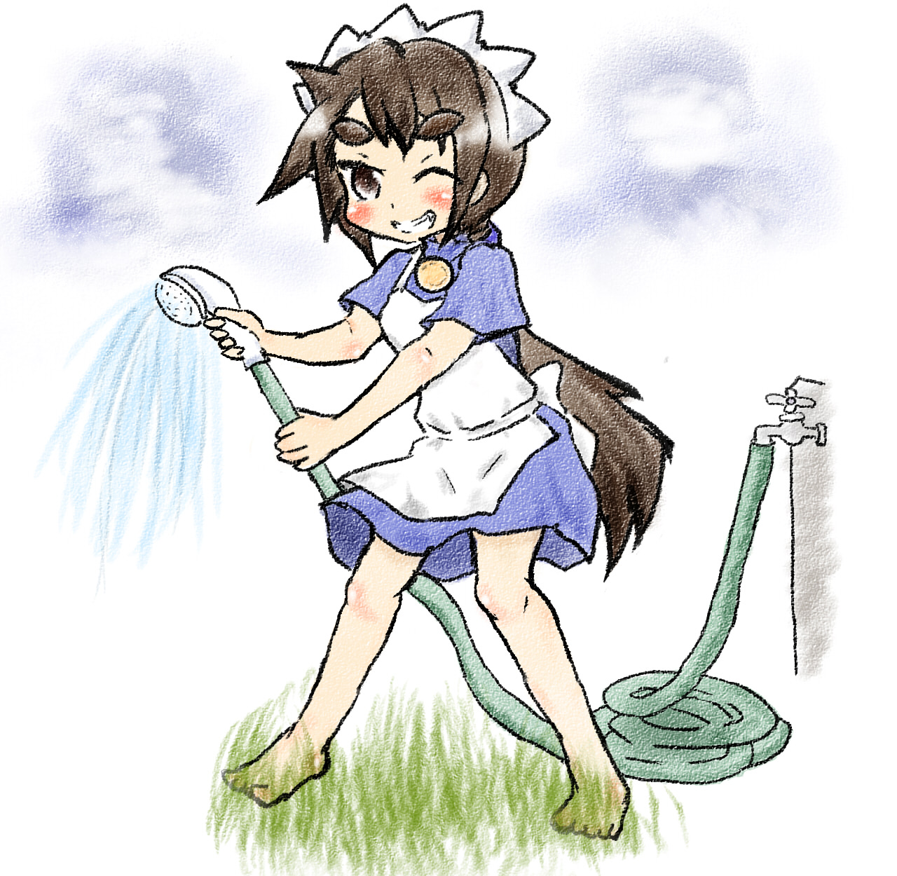 Решила не ждать скорый дождь, а полить газон сама