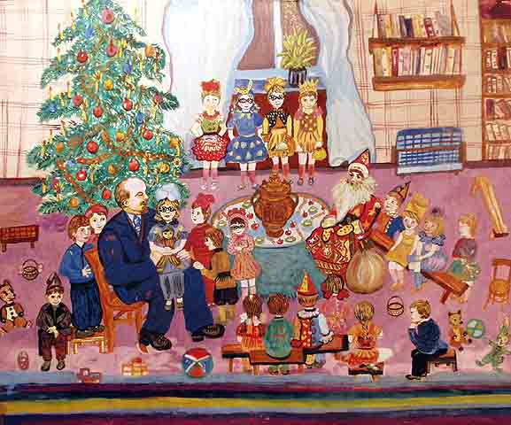 Павлович «В. Ленин и дети. Ёлка в Сокольниках». 1980. Бумага, гуашь.