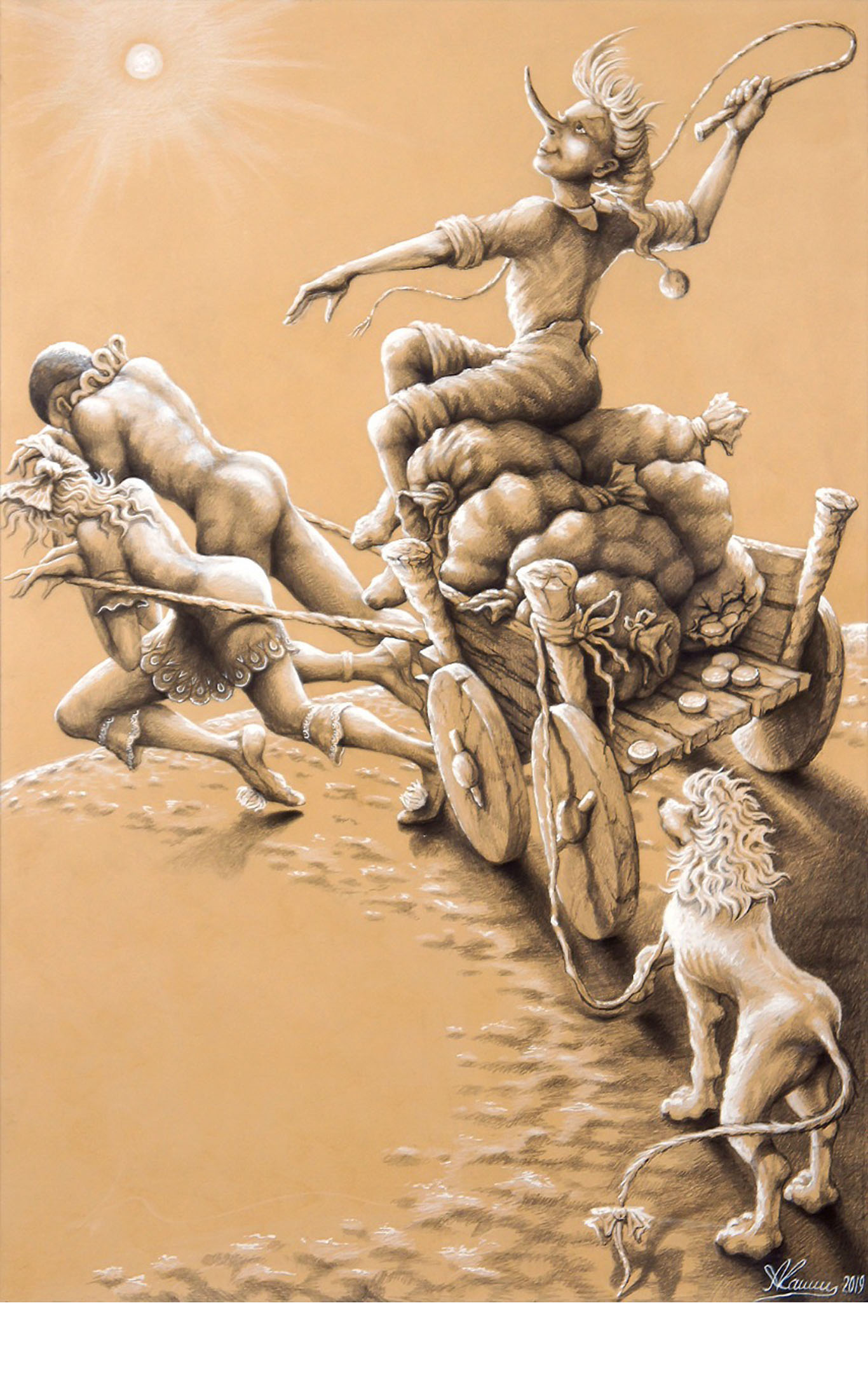 «Серия Запретные сказки. Буратино», 2019 год. (Картон, графит, акрил. 120х80)