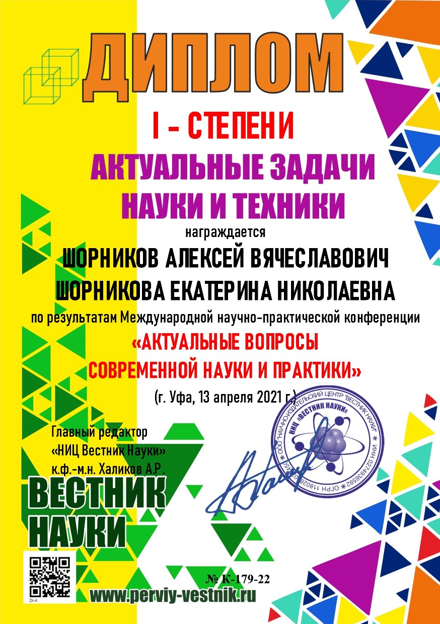Диплом I степени за работу «Здоровье человека в мегаполисе»
