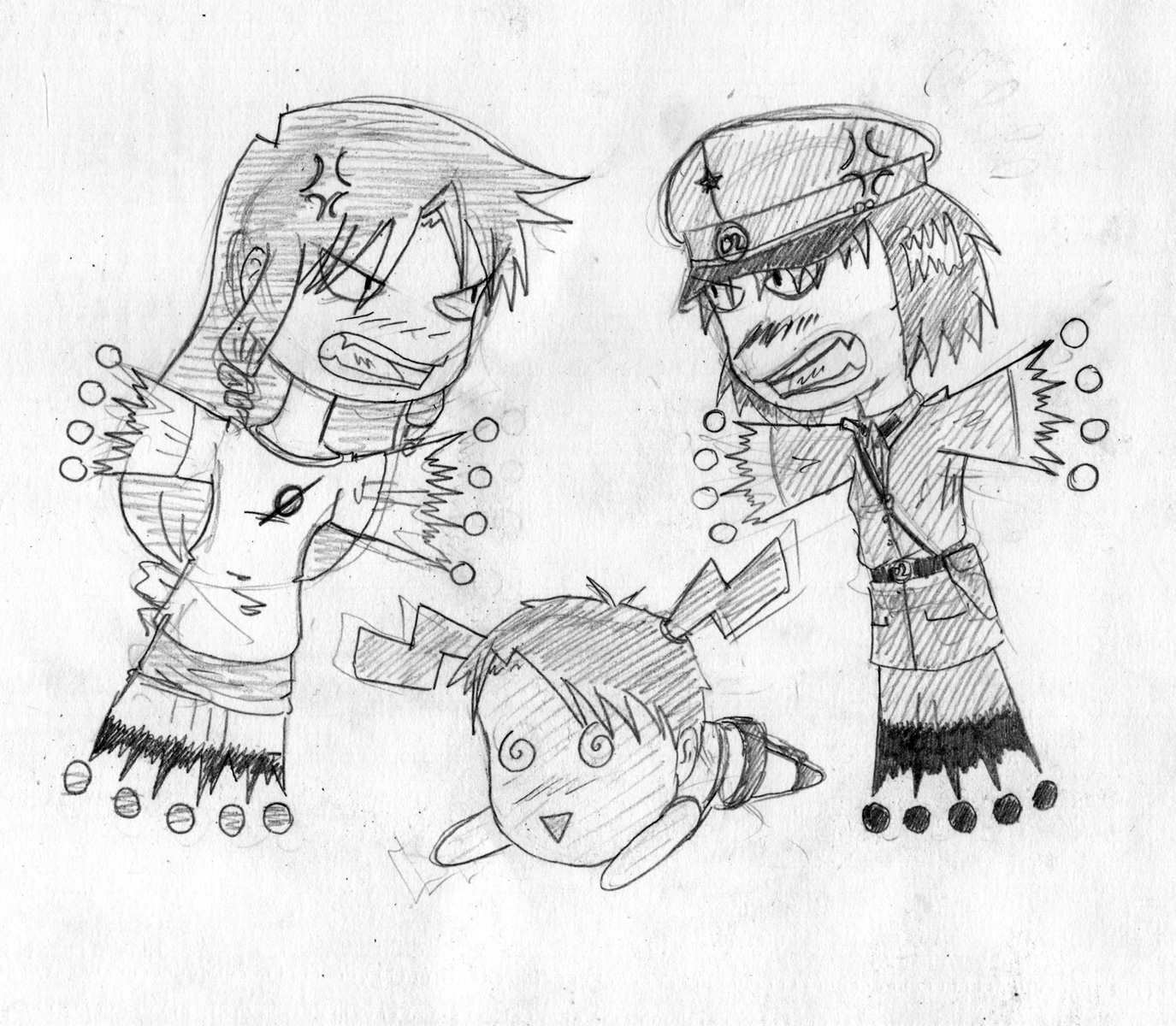 Спор за наследие Двача. Слева направо: Нуль-сама, Двач-тян (в ауте), Ментач-тян.