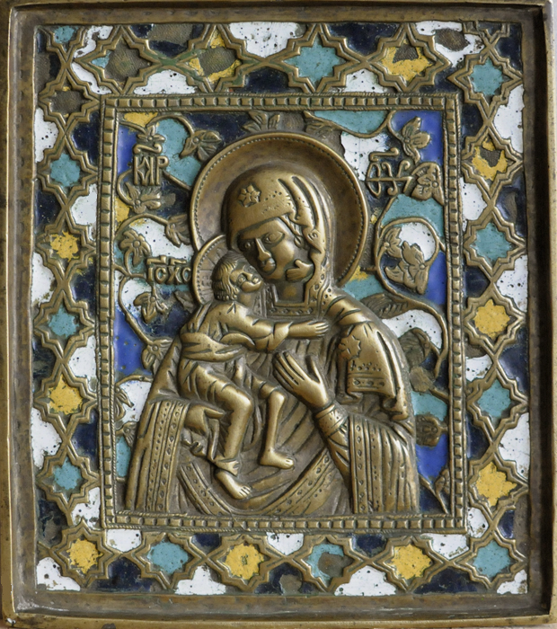 Богоматерь Феодоровская. Конец XIX в. Медный сплав, литьё, эмаль.