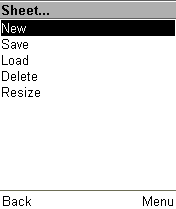 Меню таблицы.