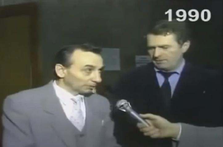 Богачёв и Жириновский дают интервью журналистам на первом съезде ЛДПСС