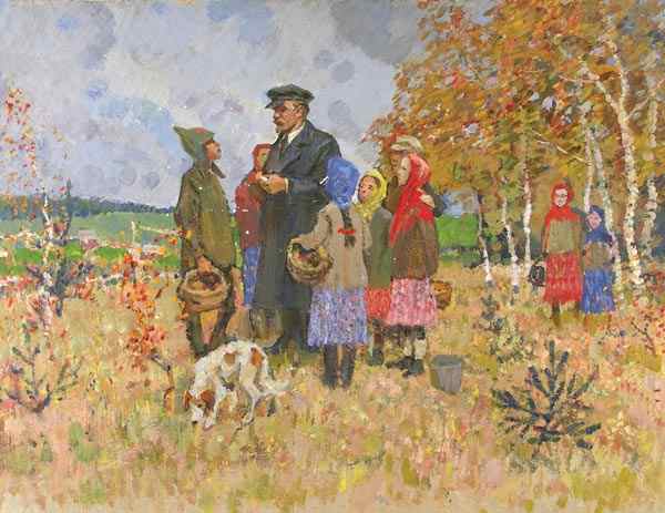 Былинко К. В. Ленин и дети. 1960-е. Картон, масло.