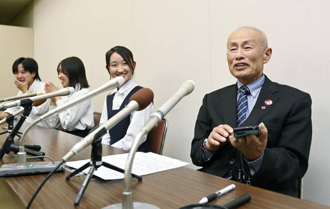 Сопредседатель «Nihon Hidankyo» Тосиюки Мимаки на пресс-конференции после объявления лауреата Нобелевской премии мира 2024 года в Хиросиме