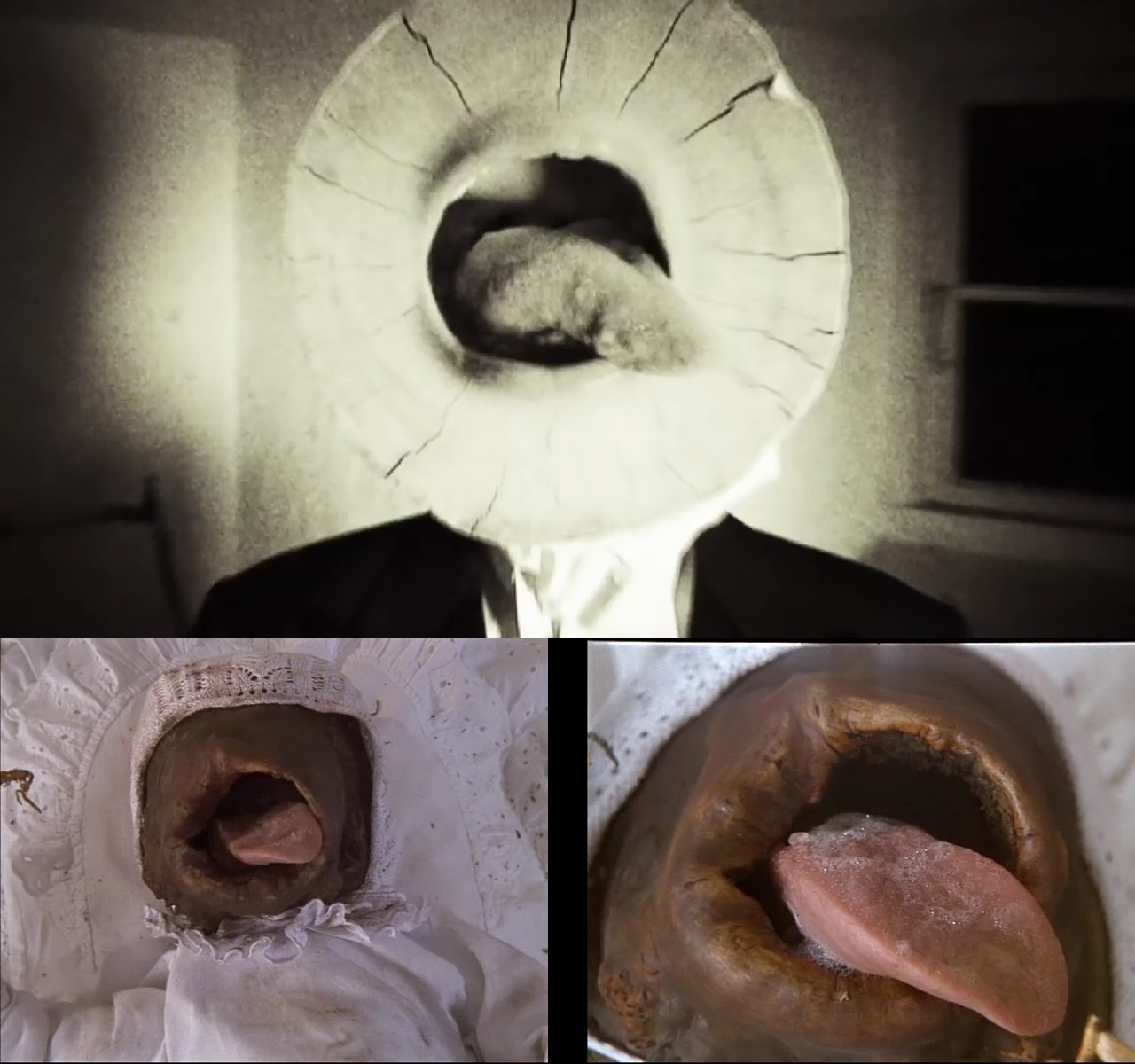 Рот с языком, появляющийся у человека-дерева, напоминает сцену из сюрреалистического фильма ужасов «Полено» чешского режиссёра Яна Шванкмайера.