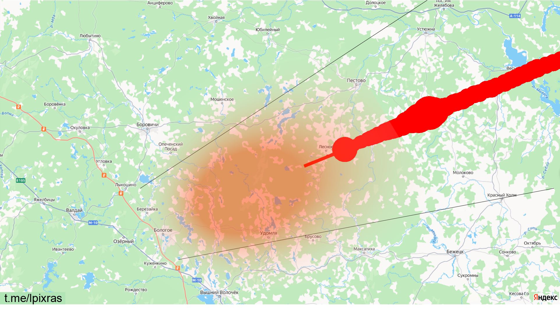 Район падения обломков.