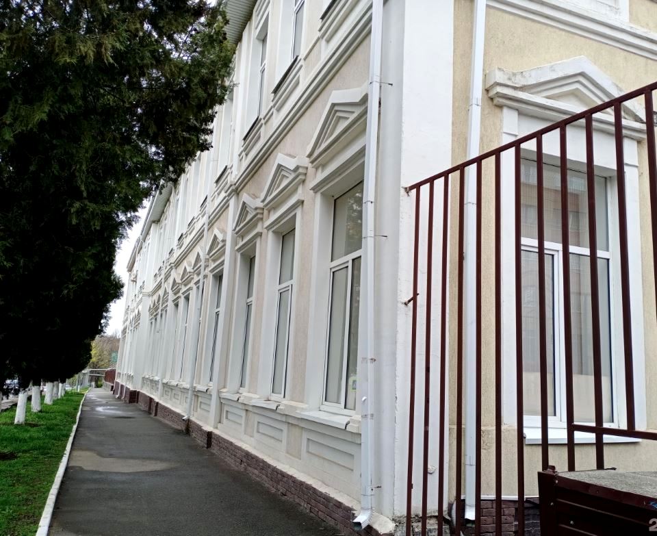 Окна с наличниками, завершёнными имитацией треугольных фронтонов. Фотография 2021 года.