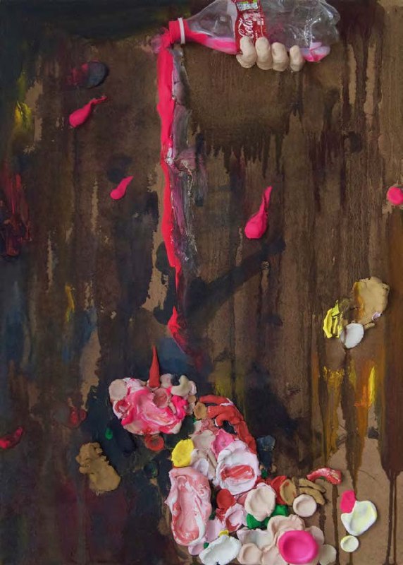 Bacchanalia, 2022 г., Полимерная глина, масло, пластиковая бутылка, планшет, Art&brut