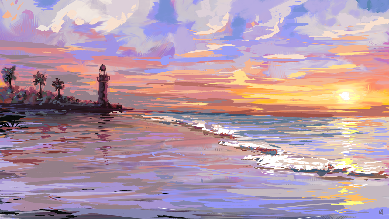 Sunset - Landscape digital painting made in krita 2.png