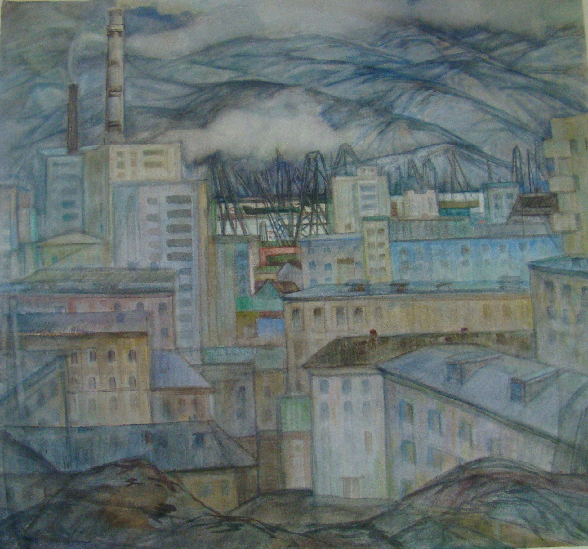 Собакин Константин Мильевич Акварель "Мурманск" 1974 г.