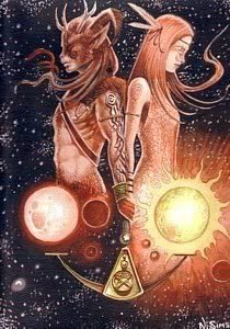 Рисунок с Рогатым Богом и Богиней в равноденствие Мабона